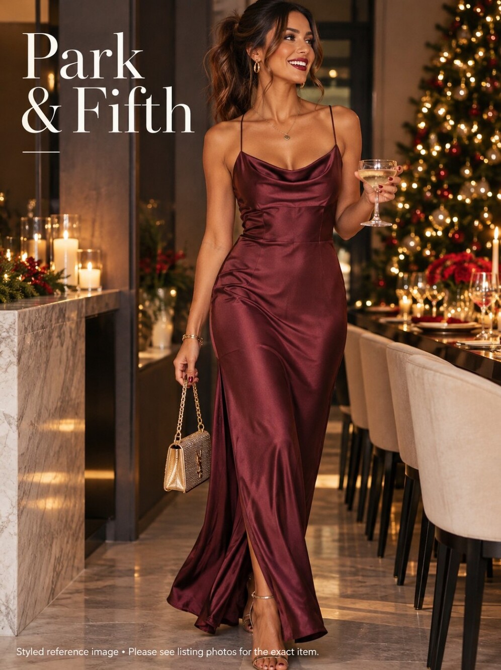 Park & Fifth Satin Maxi Dress in Wine Burgundy Size Medium Like New